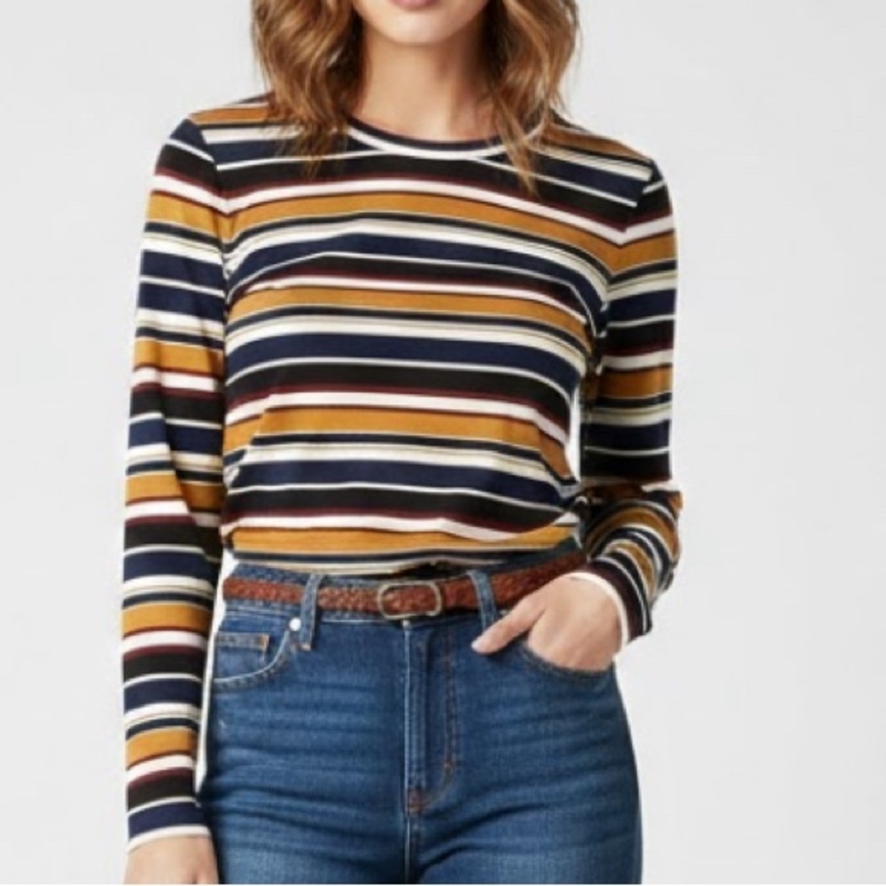 NEW ACTIVE USA Retro crop Top shirt Sailor Striped long sleeves MEDIUM Y2K